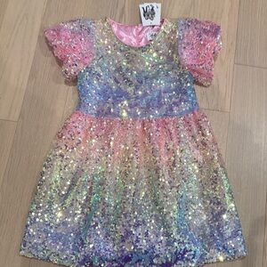 Lola and the Boys Ombré Sequin Puff Sleeve Dress 8 NWT